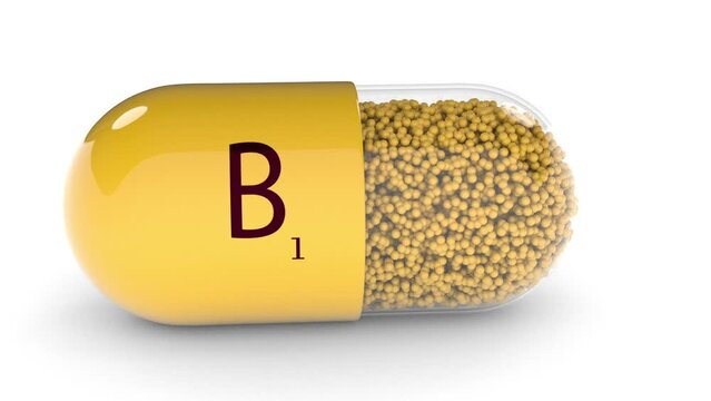 Vitamin B1 capsule. Pill. Dietary supplements. 3d rendering