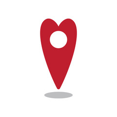 Red Vector location pin icon with heart shape love. Position marker isolated on white background. Pin map design element. Location symbol illustration