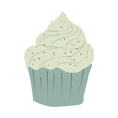 Illustration of a cupcake  on a white background. Vector illustration. Postcard