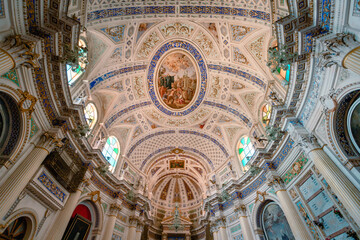 Interior of the church of San Giovanni Evangelista (St. John the Evangelist) in the historic center of Scicli - obrazy, fototapety, plakaty