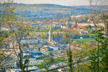 Bath city landscape aerial view from Alexander Park at sunset