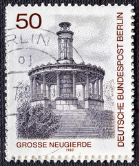 GERMANY - CIRCA 1980: A stamp printed in Germany West Berlin , is shown Grosse Neugierde Memorial,...