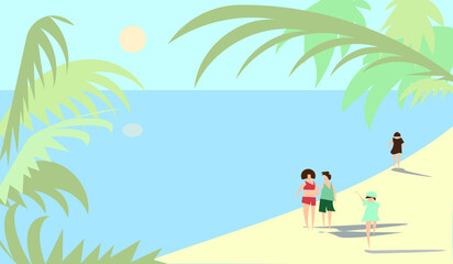 Summer season landscape with couple person on the beach 