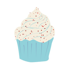 Illustration of a cupcake  on a white background. Vector illustration. Postcard