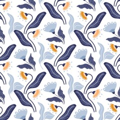 Floral seamless pattern with decorative flowers and leaves
