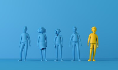A person standing out from the crowd. Business opportunity concept. 3D Rendering