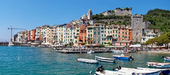 Foto op Canvas Portovenere, Liguria, Italy - June 26, 2021: summer view of the Portovenere village and its harbour © Marco