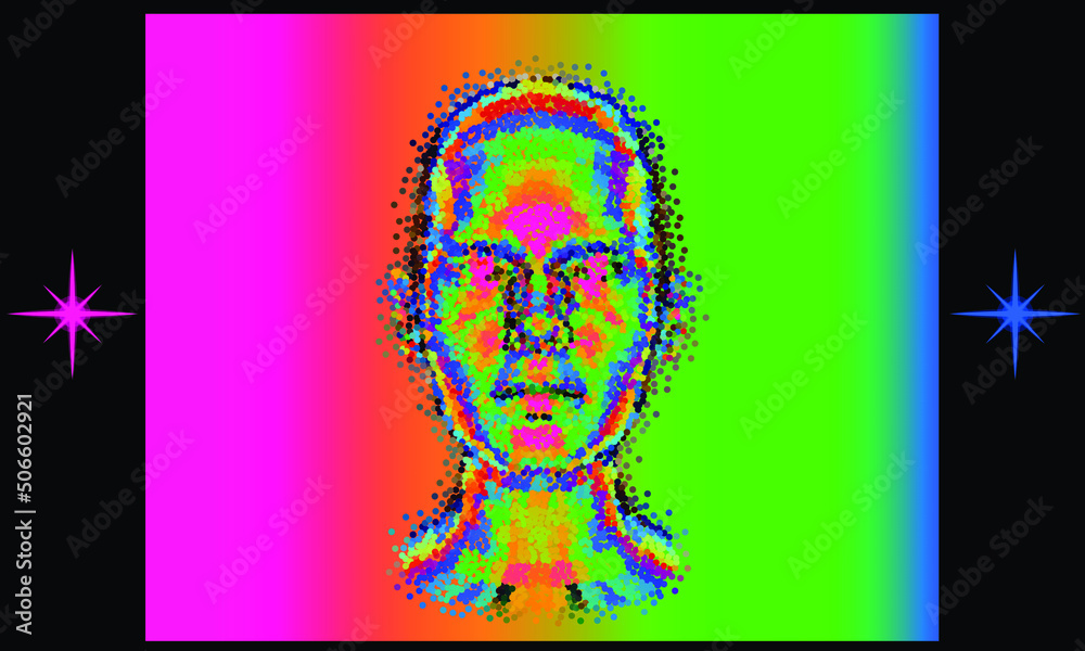 Poster abstract 3d illustration of a human head made of many particles. concept of the artificial intellige