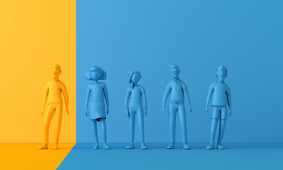 A person standing out from the crowd. Business opportunity concept. 3D Rendering
