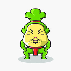 Cute sumo cabbage character illustration. Simple plant cartoon vector design.