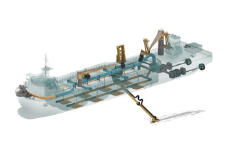 Dredger scheme. Isolated on white. 3d-rendering © La Nataly
