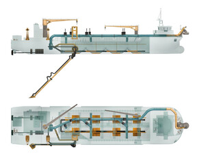 Dredger scheme. Isolated on white. 3d-rendering