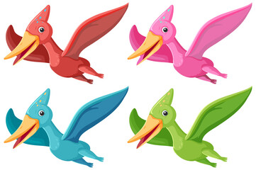 Set of cute pteranodon dinosaurs © blueringmedia