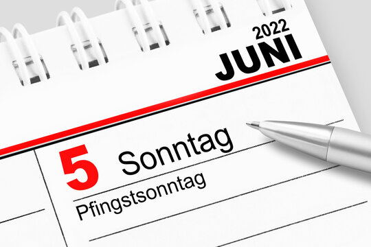 Deutscher Kalender 2022 und Datum 5. Juni Pfingstsonntag