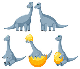 Different cute apatosaurus dinosaur cartoon characters
