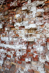 a part of the wall of a building made of bricks