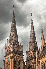 Fototapeta na wymiar Cathedral spires in the rain