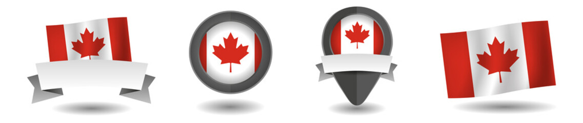 Canada flag vector collection. Pointers, flags and banners flat icon. Vector state signs illustration isolated on white background. Canada flag symbol on design element.