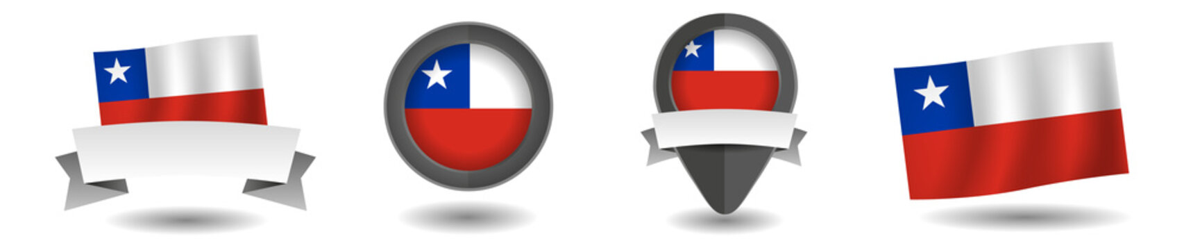 Chile flag vector collection. Pointers, flags and banners flat icon. Vector state signs illustration isolated on white background. Chile flag symbol on design element.