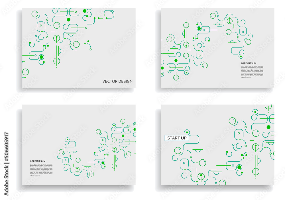 Aufkleber Lines and dots connect vector design. Network shapes design. Abstract pattern of dots, lines, rounded squares, circles and other simple geometric objects. Scheme shapes tech concept style
