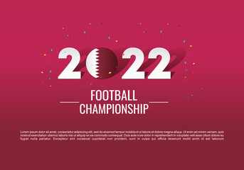 Fototapeta na wymiar Football Tournament world Cup 2022 with Qatar flag. Background Design Template with burgundy color.