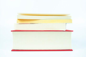 3 books isolated on white background, school concept, learning and searching idea, front view of book