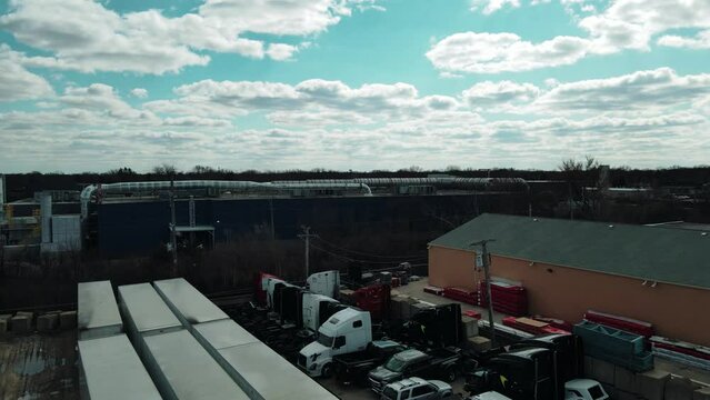 dryvan trucking company yard aerial footage