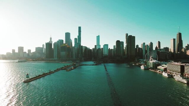 lakefront chicago and lake michigan 4k