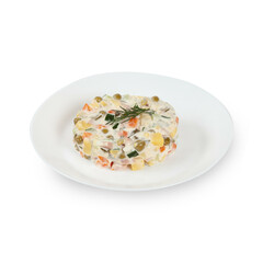 Fresh salad starter simple food on white plate isolated