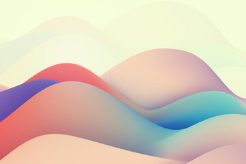 Rainbow wave on yellow background. Trendy liquid gradient surface. Trendy fluid flow 3d rendering visualization