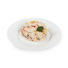 Fresh salad starter simple food on white plate isolated