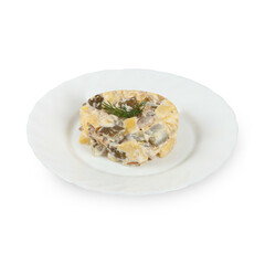 Fresh salad starter simple food on white plate isolated
