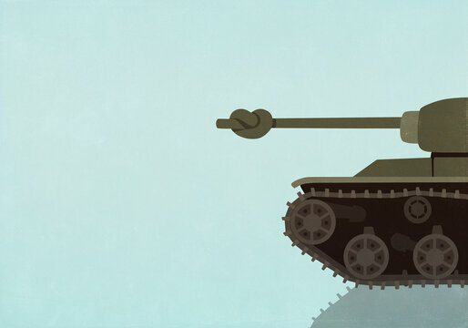 Military tank gun tied in knot
