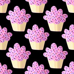 Cupcake seamless cartoon pattern for fabrics and packaging and linens and kids and wrapping paper and kitchen