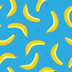 Obraz na płótnie Canvas A simple pattern of bananas and dots . Bright blue background. Fashionable print for textiles, wallpaper and packaging.