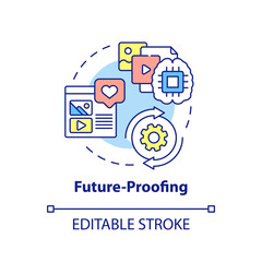 Future proofing concept icon. Improve service. Digital first mindset importance abstract idea thin line illustration. Isolated outline drawing. Editable stroke. Arial, Myriad Pro-Bold fonts used