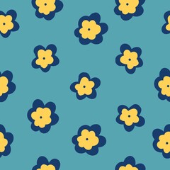 Simple vintage pattern. yellow flowers . Blue background. Fashionable print for textiles, wallpaper and packaging.
