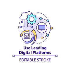 Use leading digital platforms concept icon. Digital first strategy abstract idea thin line illustration. Isolated outline drawing. Editable stroke. Arial, Myriad Pro-Bold fonts used