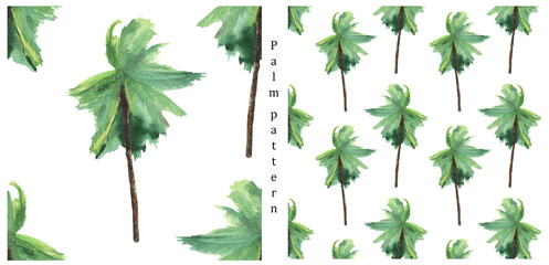 Palm trees seamless pattern. Watercolor repeating wallpaper design. - obrazy, fototapety, plakaty