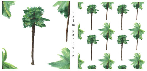 Watercolor seamless pattern with palm trees. Summer decoration print for wrapping, wallpaper, fabric. - obrazy, fototapety, plakaty