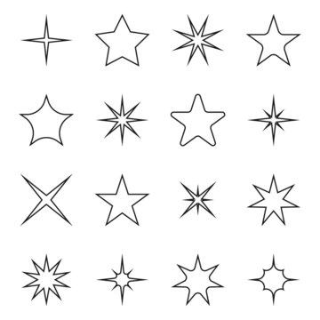 Star vector icons. Black stars in line design. Vector illustration