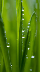 macro drops on green leaves of fresh grass