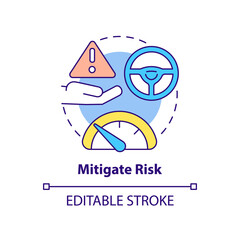 Mitigate risk concept icon. Risk management step abstract idea thin line illustration. Controlling business operations. Isolated outline drawing. Editable stroke. Arial, Myriad Pro-Bold fonts used