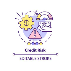 Credit risk concept icon. Risk category abstract idea thin line illustration. Financial hazards. Failure to repay loan. Isolated outline drawing. Editable stroke. Arial, Myriad Pro-Bold fonts used