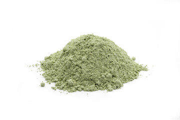 Green cosmetic clay powder isolated on white background - obrazy, fototapety, plakaty