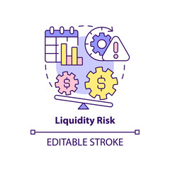 Liquidity risk concept icon. Risk category abstract idea thin line illustration. Poor financial condition. Cash flow. Isolated outline drawing. Editable stroke. Arial, Myriad Pro-Bold fonts used
