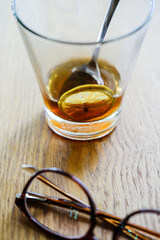 a cup of coffee and dried orange slices