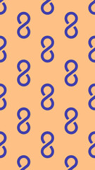 Seamless pattern. Infinity sign is blue, isolated on yellow orange background. Symbol of infinity. Vertical image. 3D image. 3d rendering