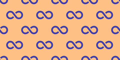 Seamless pattern. Infinity sign is blue, isolated on yellow orange background. Symbol of infinity. Banner for insertion into site. 3D image. 3d rendering