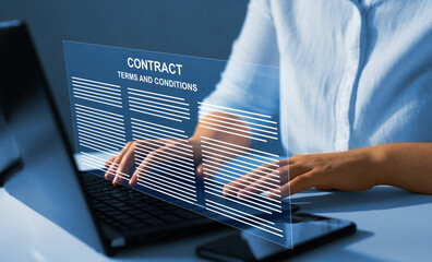 Terms and conditions for concept employers. Digital contract that describes the working and graphic...
